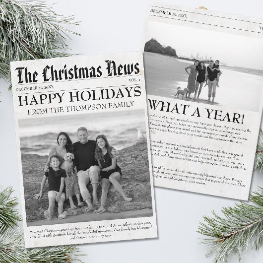 Year In Review Christmas Newspaper家族の写真 シーズンカード