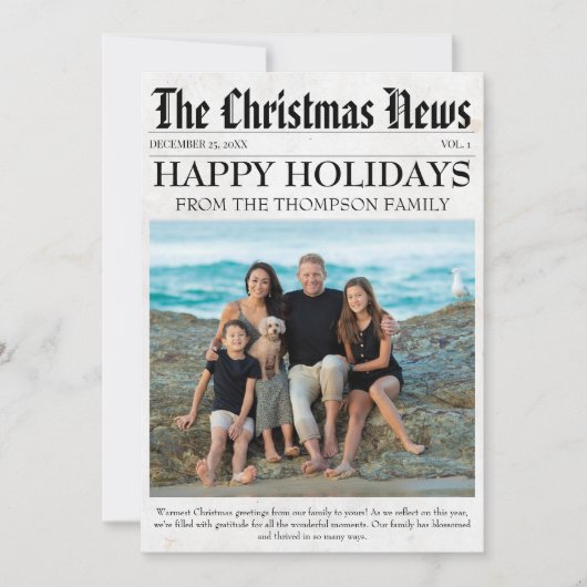 Year In Review Christmas Newspaper家族の写真 シーズンカード (正面)