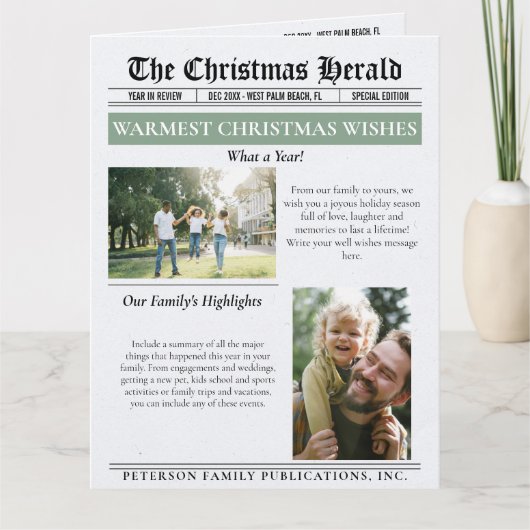 Year In Review Christmas Newspaper Large Format カード (正面)