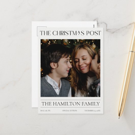 Year In Review Christmas Newspaper Photo シーズンポストカード (正面/裏面インサイチュ)