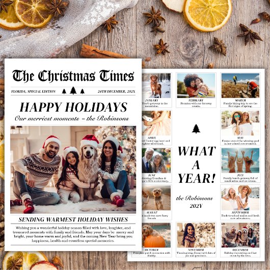 Year in Review Newspaper Family Photo Unique Happy シーズンカード
