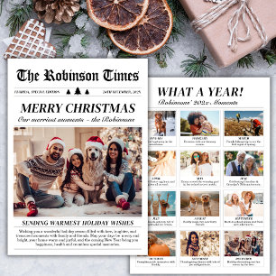 Year in Review Newspapersユニーク Christmas Photo シーズンカード