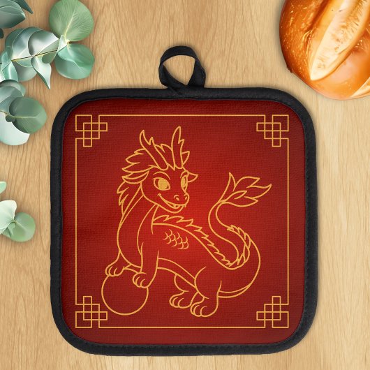Year of the Dragon Chinese Zodiac Red 鍋敷き