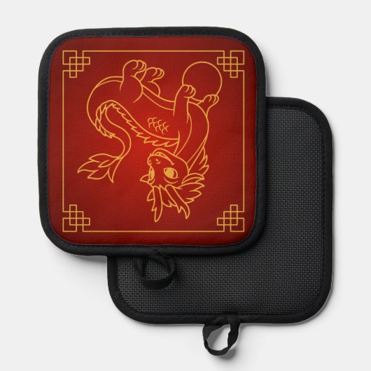 Year of the Dragon Chinese Zodiac Red 鍋敷き (正面/裏面)