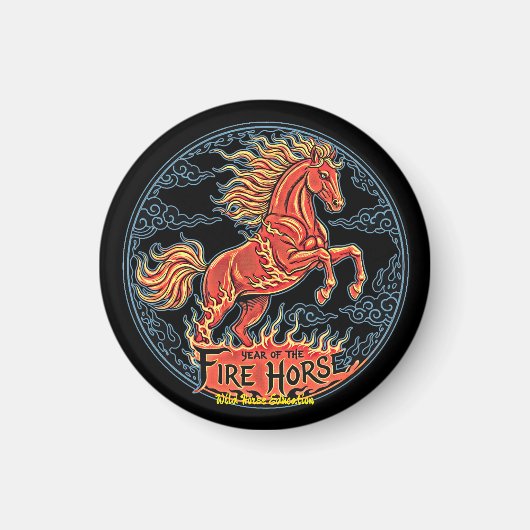Year of the Fire Horse Black small magnet マグネット (正面)