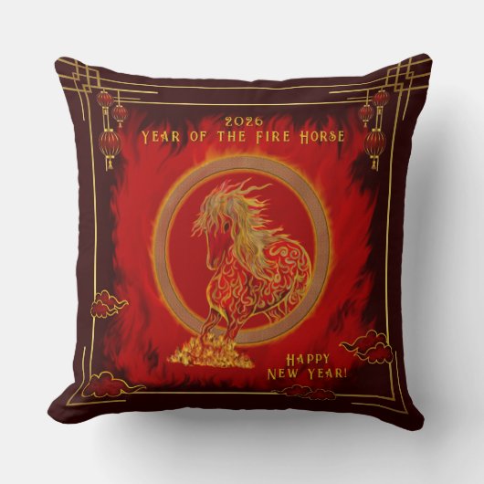 Year of the Fire Horse , Happy Lunar New Year クッション (正面)
