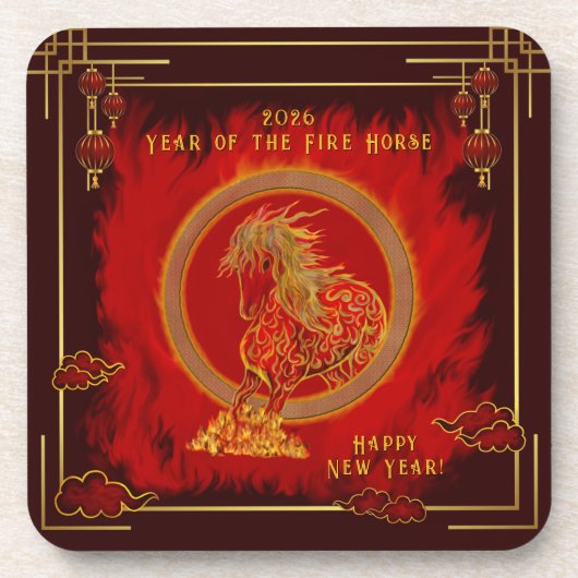 Year of the Fire Horse , Happy Lunar New Year コースター (正面)