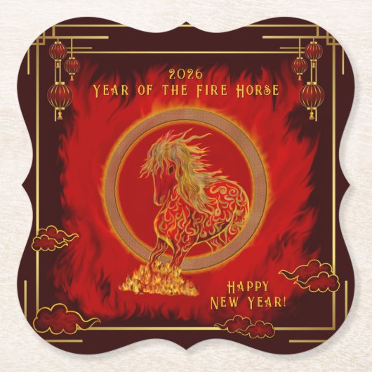 Year of the Fire Horse , Happy Lunar New Year ペーパーコースター (正面)