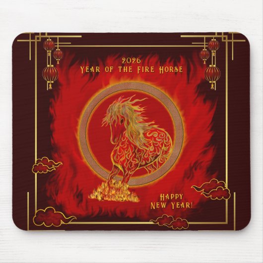 Year of the Fire Horse , Happy Lunar New Year マウスパッド (正面)