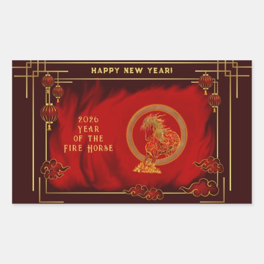 Year of the Fire Horse , Happy Lunar New Year 長方形シール (正面)