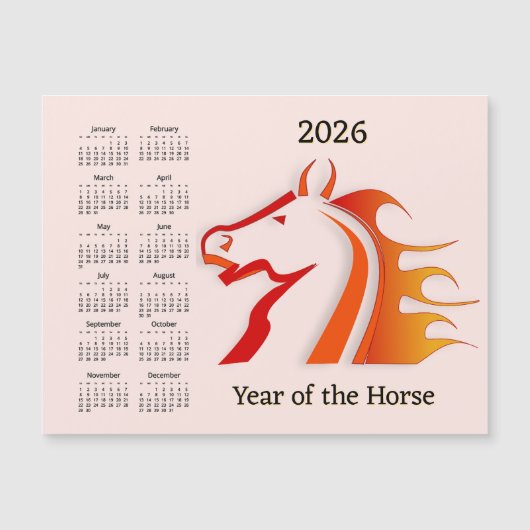 Year of the Horse 2026 Calendar Magnetic Card (正面)