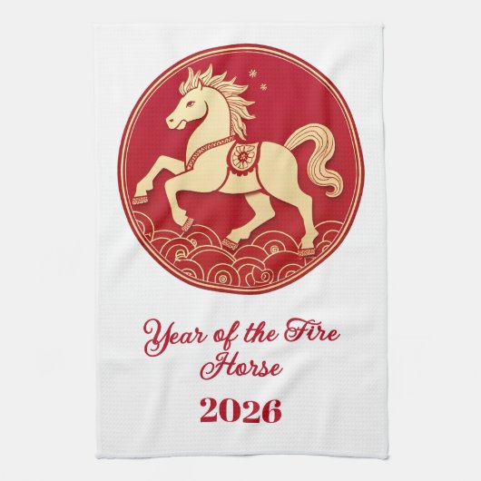 Year of the Horse 2026 Chinese New Year  キッチンタオル (縦)