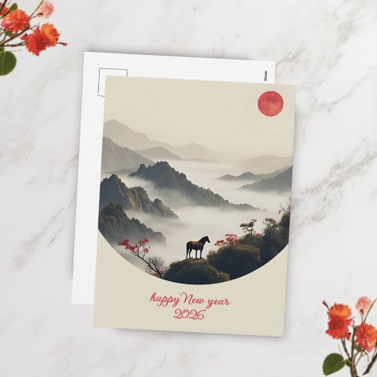 Year of the Horse 2026 Chinese New Year Mountain  シーズンポストカード