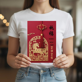 Year of the Horse 2026 Chinese New Year Red Gold  シーズンカード