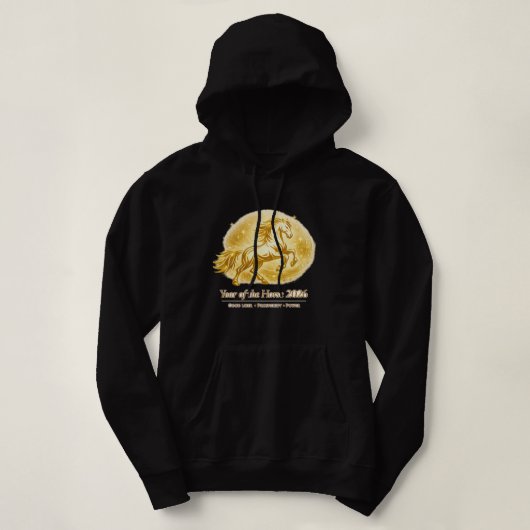 Year of the Horse 2026 Gold Energy Hoodie – Chines パーカ (デザイン正面)