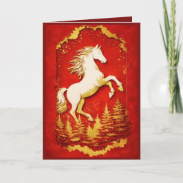 Year of the Horse 2026 Red & Gold Greeting Card カード