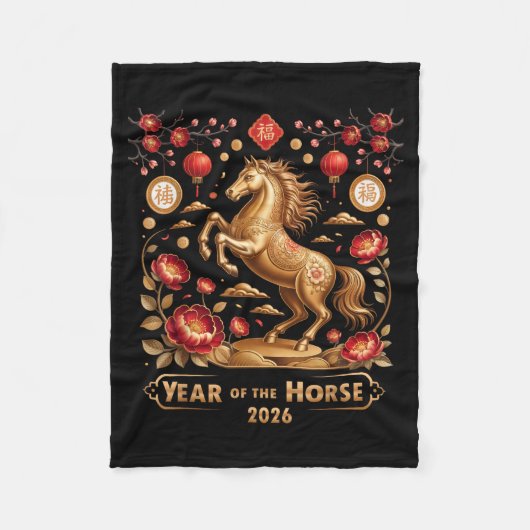 Year Of The Horse Happy New Year 2026  フリースブランケット (正面)