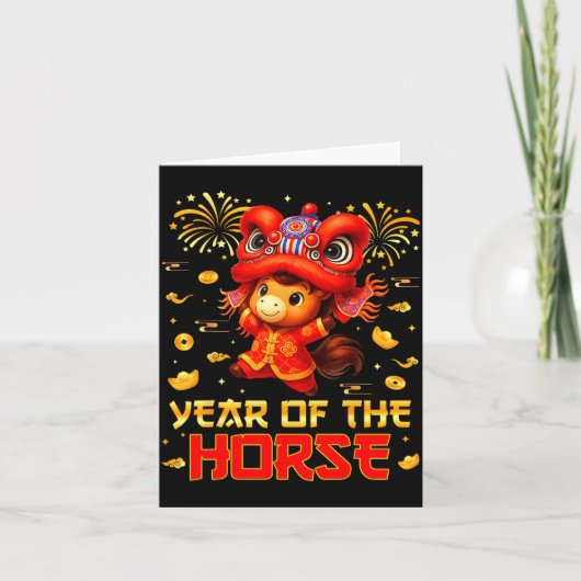 Year Of The Horse Lion Dance Lunar Chinese New Yea カード (正面)