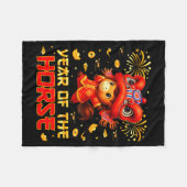 Year Of The Horse Lion Dance Lunar Chinese New Yea フリースブランケット (正面(横))