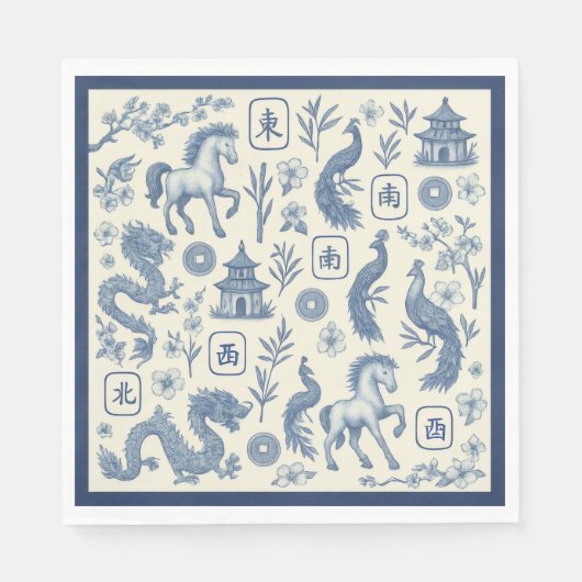 Year of the Horse Mahjong Toile Napkins スタンダードランチョンナプキン (正面)