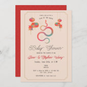 Year of the Snake Lanterns Baby Shower 招待状 (正面/裏面)