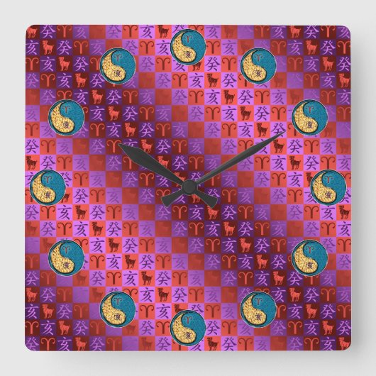Year of the Water Boar Wall Clock スクエア壁時計 (正面)