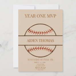 Year One MVP Baseball First Birthday Invitation 招待状