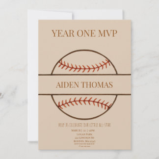 Year One MVP Baseball First Birthday Invitation 招待状