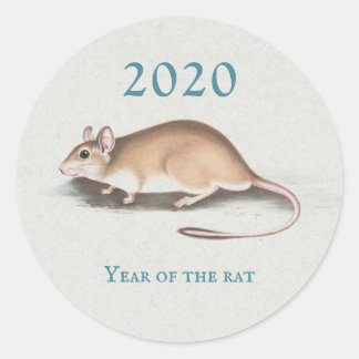 Year Rat 2020年新年中国のヴィンテージマウスブルー ラウンドシール
