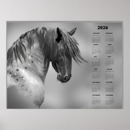 Yearly Calendar Dapple Gray Horse (Semi-Gloss) ポスター