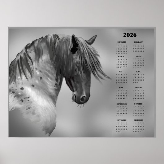 Yearly Calendar Dapple Gray Horse (Semi-Gloss) ポスター (正面)