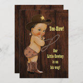 Yeeサンザシ! 小さい民族のカウボーイの素朴なベビーシャワー 招待状 (正面/裏面)