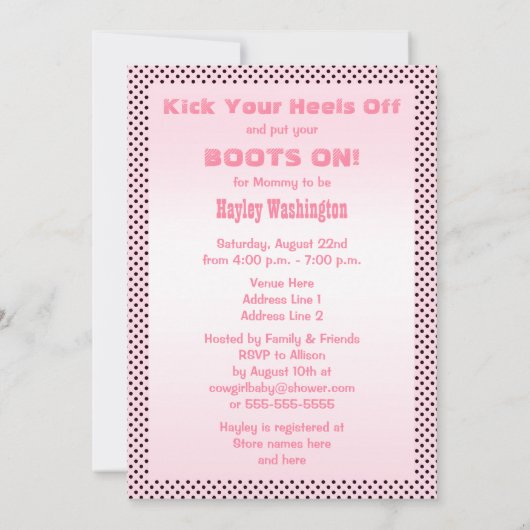 Yeeサンザシ! 小さい民族の女性のカーボーイのベビーシャワー 招待状 (裏面)