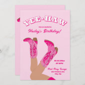 Yee-Haw Cowgirl Boots Birthday 招待状 (正面/裏面)