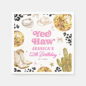 Yee Haw Disco Cowgirl Rodeo Pink Birthday Party  スタンダードカクテルナプキン (正面)