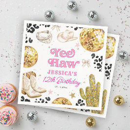 Yee Haw Disco Cowgirl Rodeo Pink Birthday Party  スタンダードカクテルナプキン