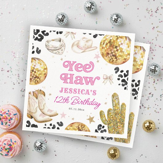 Yee Haw Disco Cowgirl Rodeo Pink Birthday Party  スタンダードカクテルナプキン