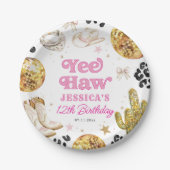 Yee Haw Disco Cowgirl Rodeo Pink Birthday Party  ペーパープレート (正面)