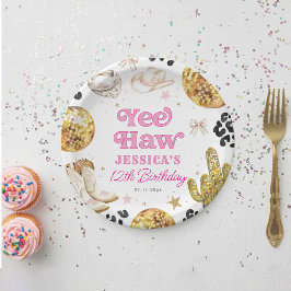 Yee Haw Disco Cowgirl Rodeo Pink Birthday Party  ペーパープレート