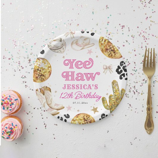 Yee Haw Disco Cowgirl Rodeo Pink Birthday Party  ペーパープレート