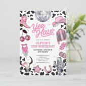 Yee Haw Girl Rodeo Retro Disco Cowgirl Birthday 招待状 (スタンド正面)