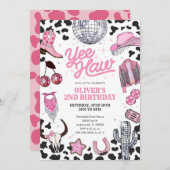 Yee Haw Girl Rodeo Retro Disco Cowgirl Birthday 招待状 (正面/裏面)
