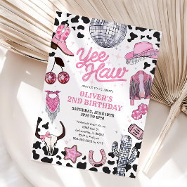 Yee Haw Girl Rodeo Retro Disco Cowgirl Birthday 招待状