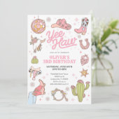 Yee Haw Girl Rodeo Retro Disco Cowgirl Birthday 招待状 (スタンド正面)