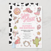 Yee Haw Girl Rodeo Retro Disco Cowgirl Birthday 招待状 (正面/裏面)