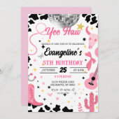 Yee Haw Pink Space Cowgirl Disco Rodeo Birthday  招待状 (正面/裏面)