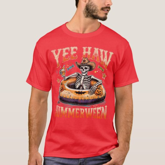 Yee Haw Summerween Cowboy Skeleton Western Hallowe Tシャツ (正面)