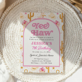 Yee Haw Western Cowgirl Seventh Rodeo 7th Birthday 招待状