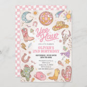 Yee Haw Western Rodeo Cowgirl 2nd Birthday 招待状 (正面/裏面)