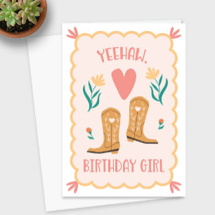 "Yehaw、誕生日の女の子"ウェスタンブート誕生日カード サンキューカード
